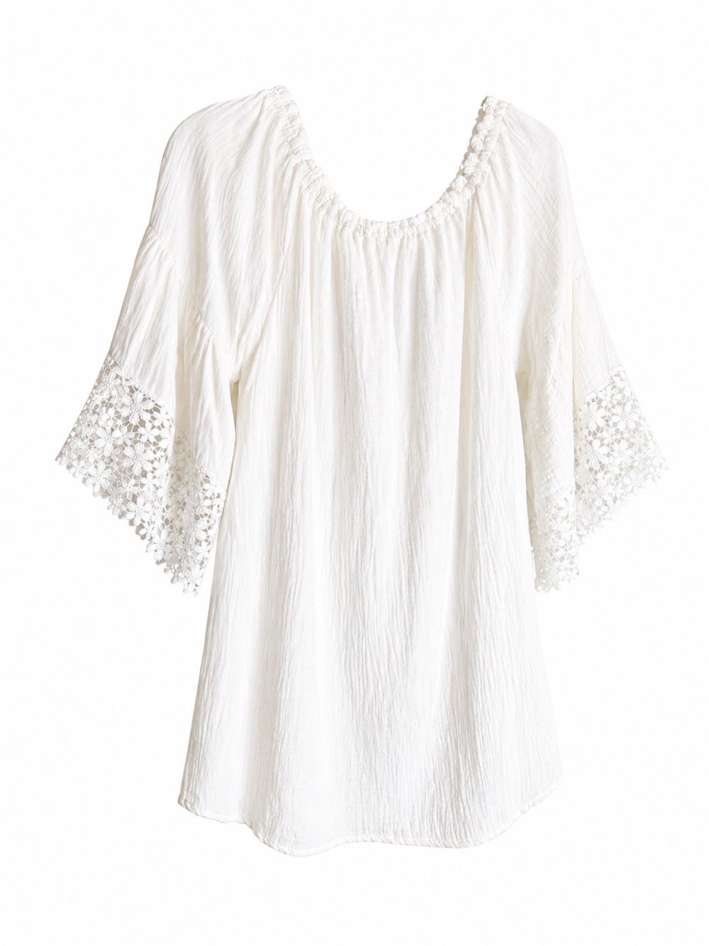 Women’s White Lace-Trim Peasant Top